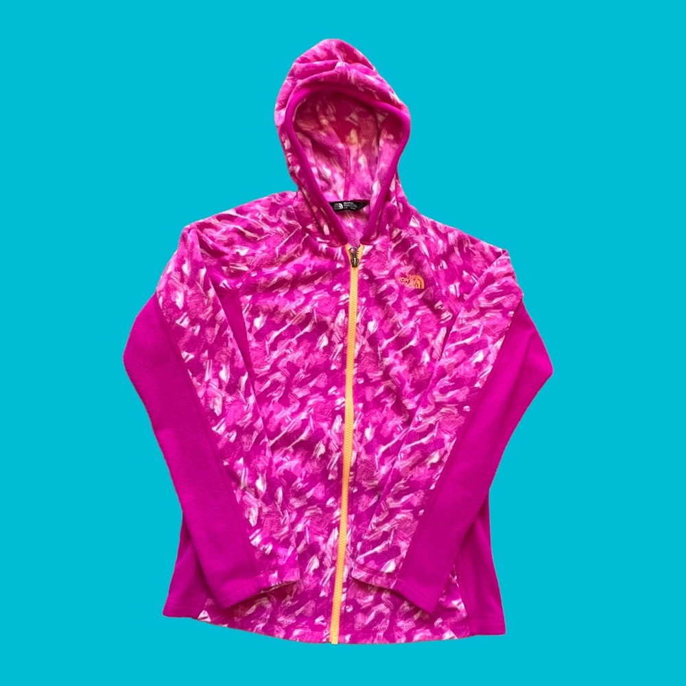 The North Face Fleece Zip Sweater Pink White Warm Girls Size Large (14/16)